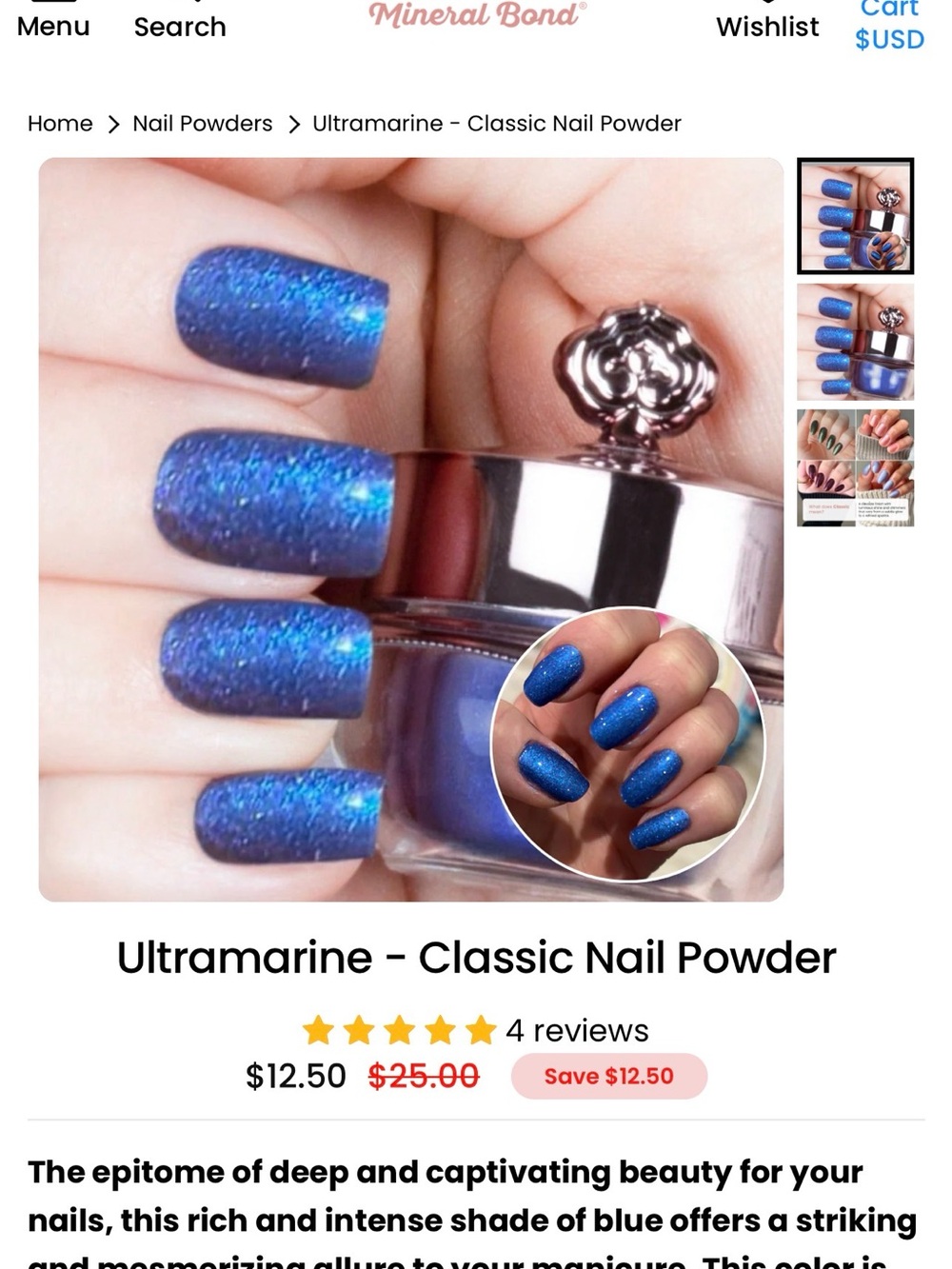 Sistaco Ultramarine Blue Glitter Powder Nails